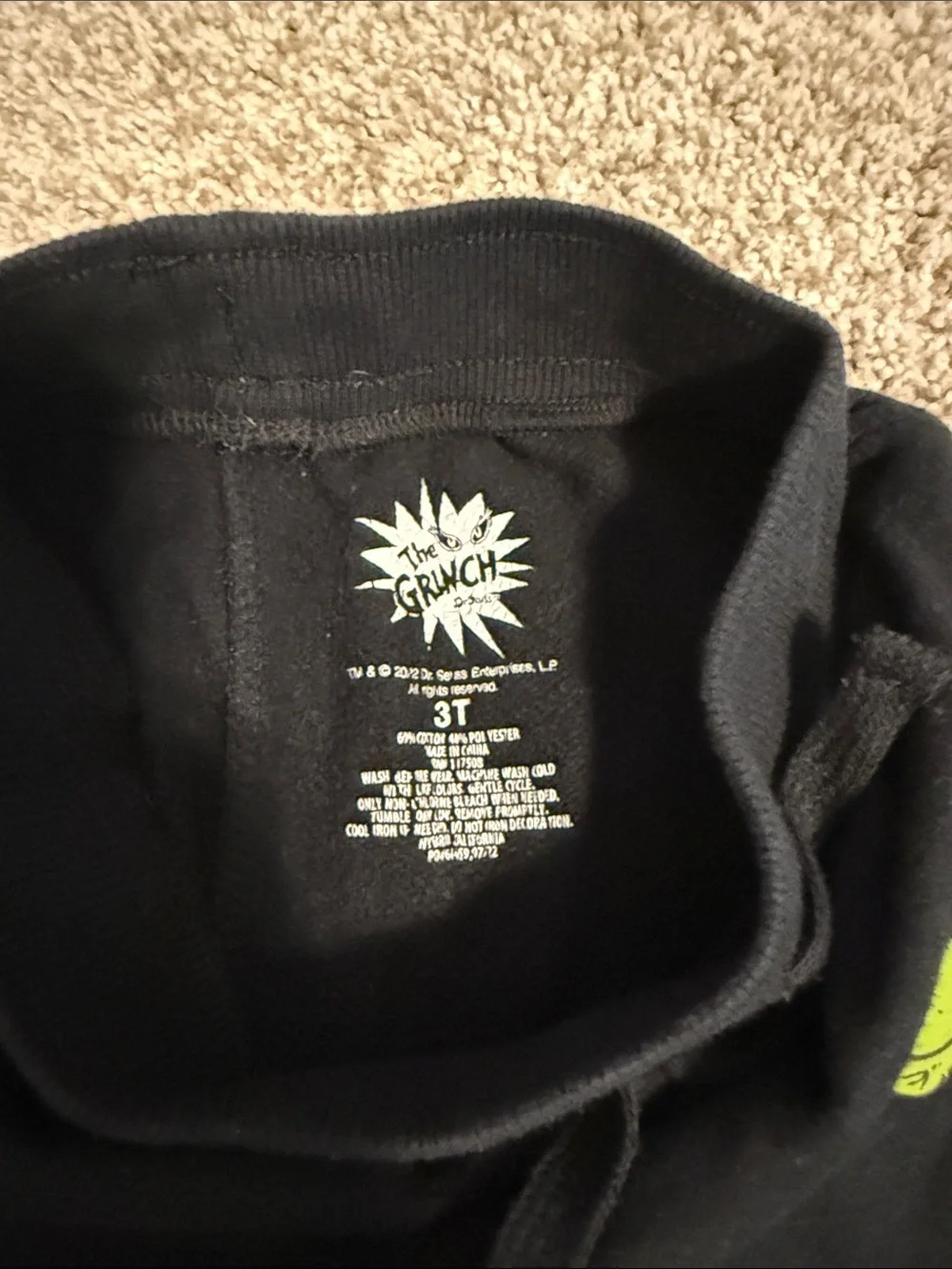 Kids Black Sweatpants with Bright Green Grinch Graphic